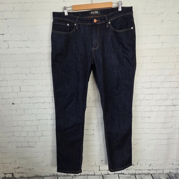 DU/ER Heritage Rinse L2X Relaxed Taper Jeans Mens Size 36 / 30 Dark Wash Denim - Picture 2 of 15